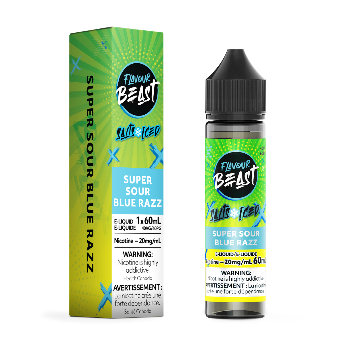 Flavour Beast E-Liquid - Super Sour Blue Razz Iced 20MG - ONTARIO (60ML Salts)