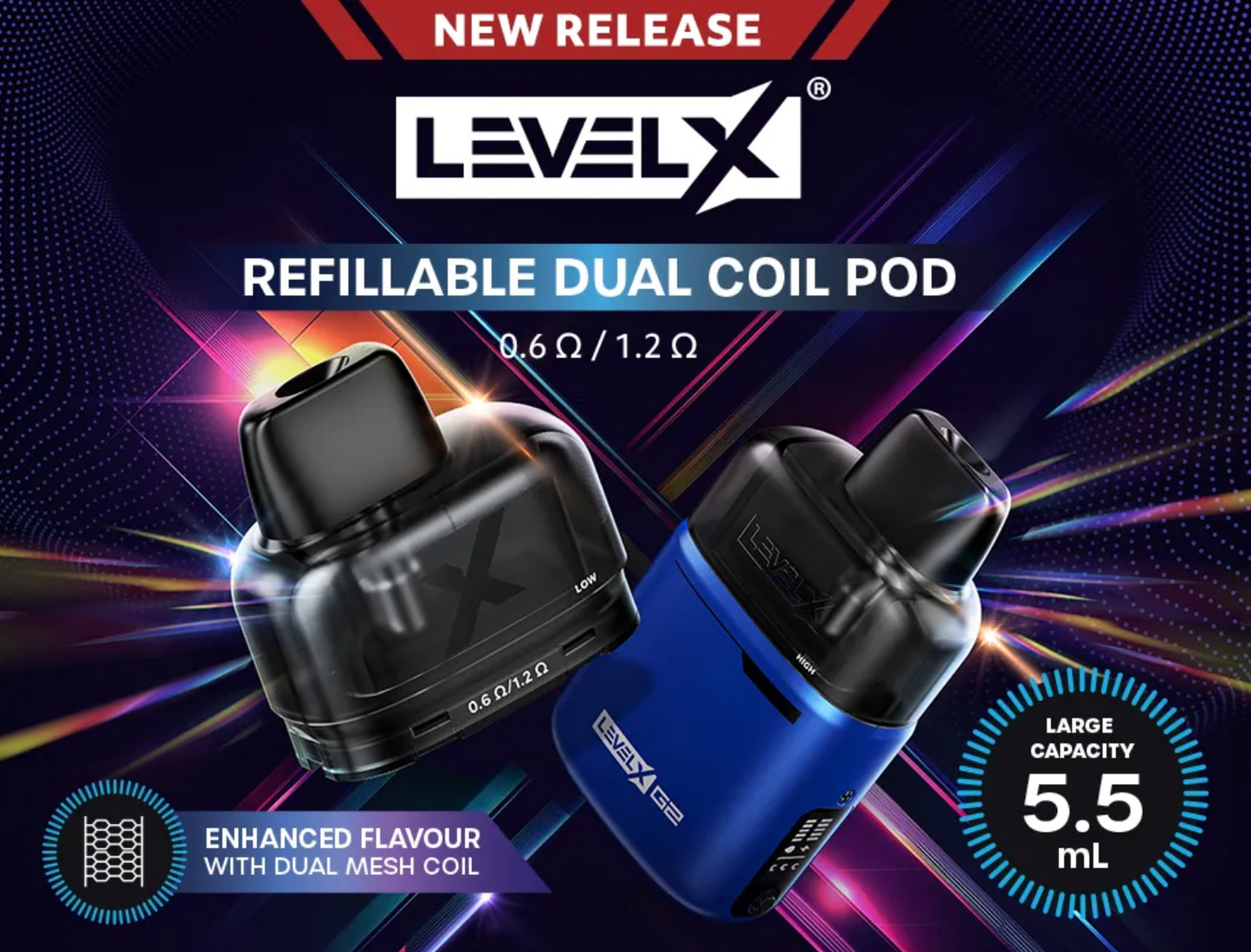 Level X - Refillable Dual Coil Pod 5.5mL (2 PACK)