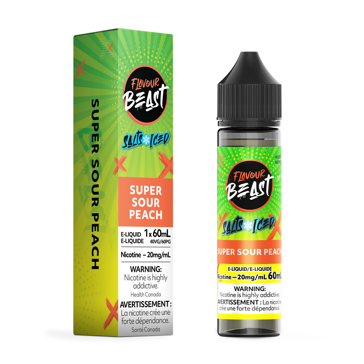 Flavour Beast E-Liquid - Super Sour Peach Iced 20MG - ONTARIO (60ML Salts)